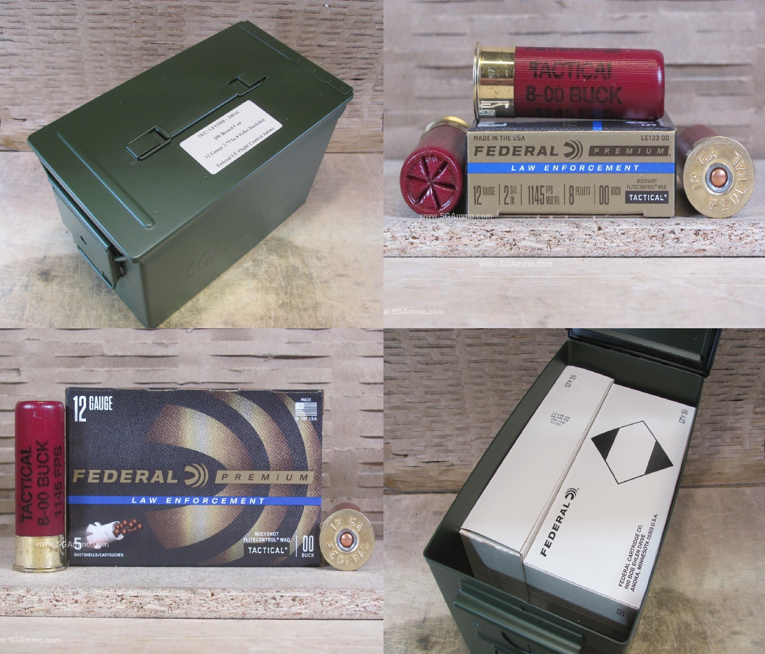 200 Round Can – 12 Gauge 2.75 Inch 8 Pellet 00 Buckshot Federal Flite-Control Ammo – LE13300 – Packed in PA108 SAW Canister
