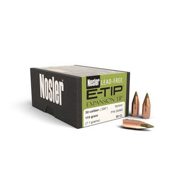 Nosler E-Tip Lead-Free .300 Blackout 110 gr SBT Rifle Bullet, 50/box - 59380