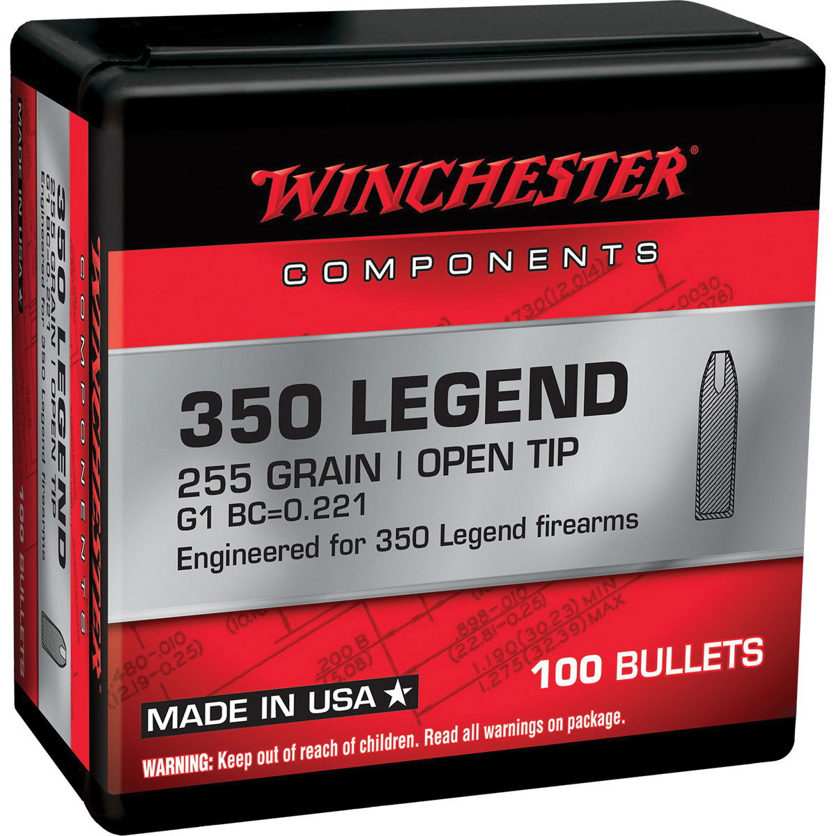 Winchester .350 Legend OT Rifle Bullet, 255 gr 0.357" 100rds