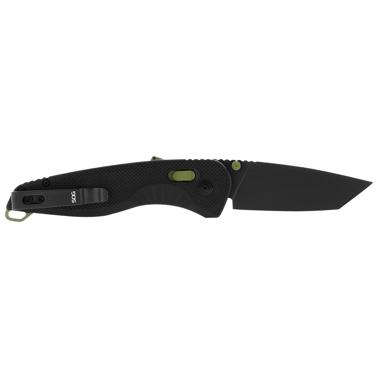 SOG Knives Aegis AT Folding Knife Drop Point, Black/Moss Accents - SOG11-41-09-41