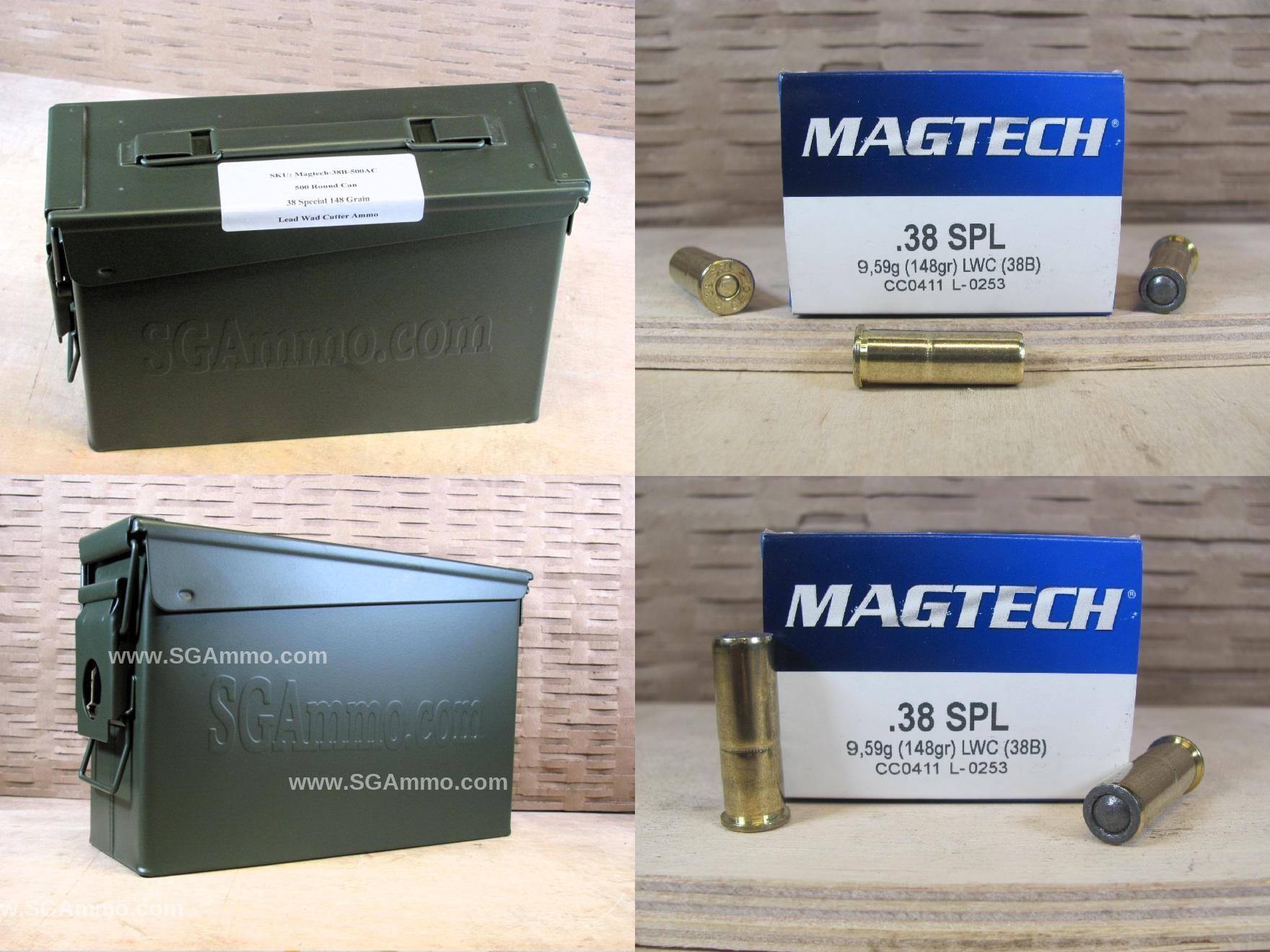 500 Round Can – 38 Special 148 Grain Lead Wadcutter Magtech Ammo – 38B – Packed in M19A1 Canister