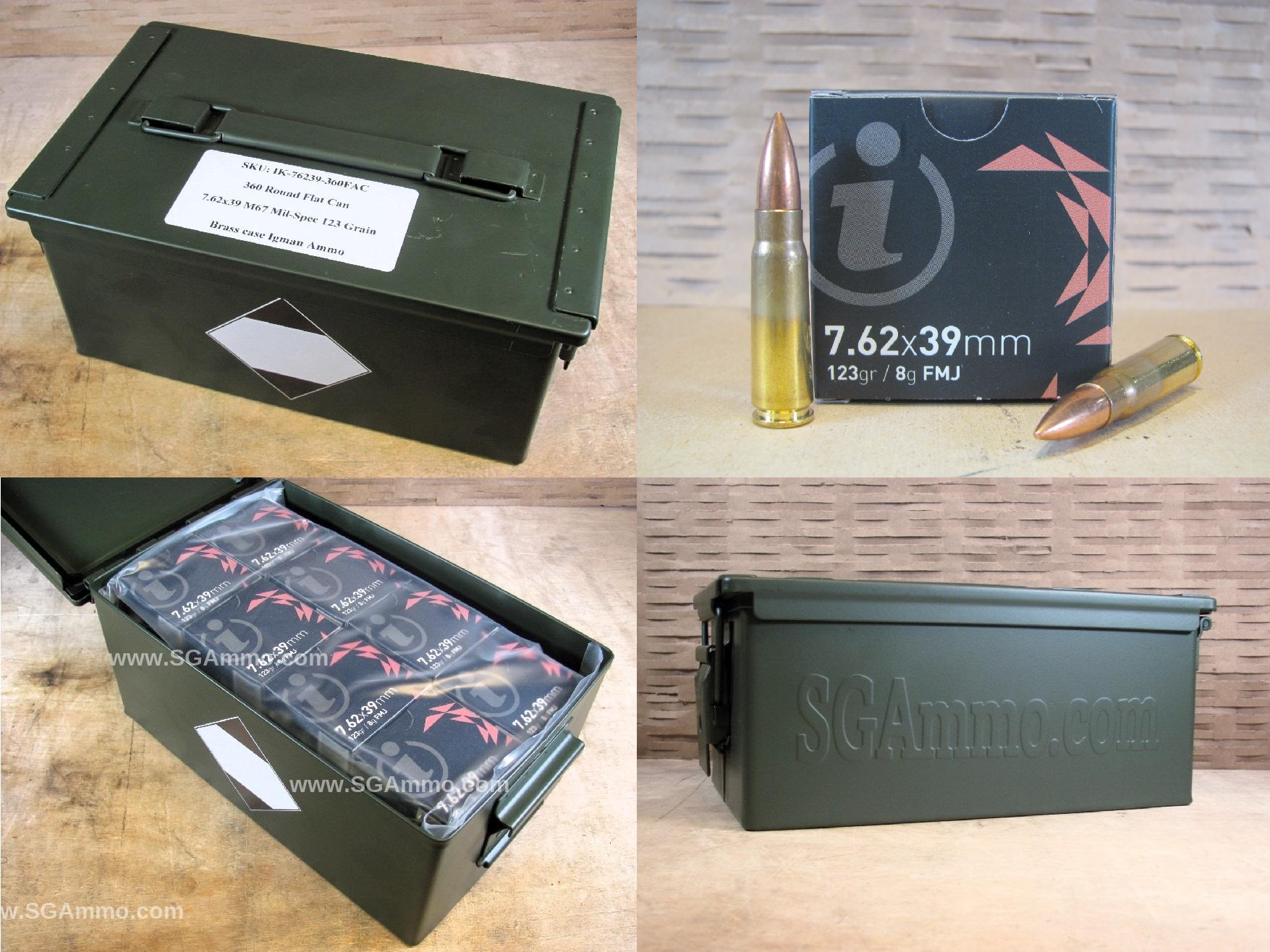 360 Round Flat Can – 7.62×39 123 Grain FMJ Brass Case Boxer Primed Non-Magnetic M67 Mil-Spec Ammunition Made by Igman Packed in Metal Canister