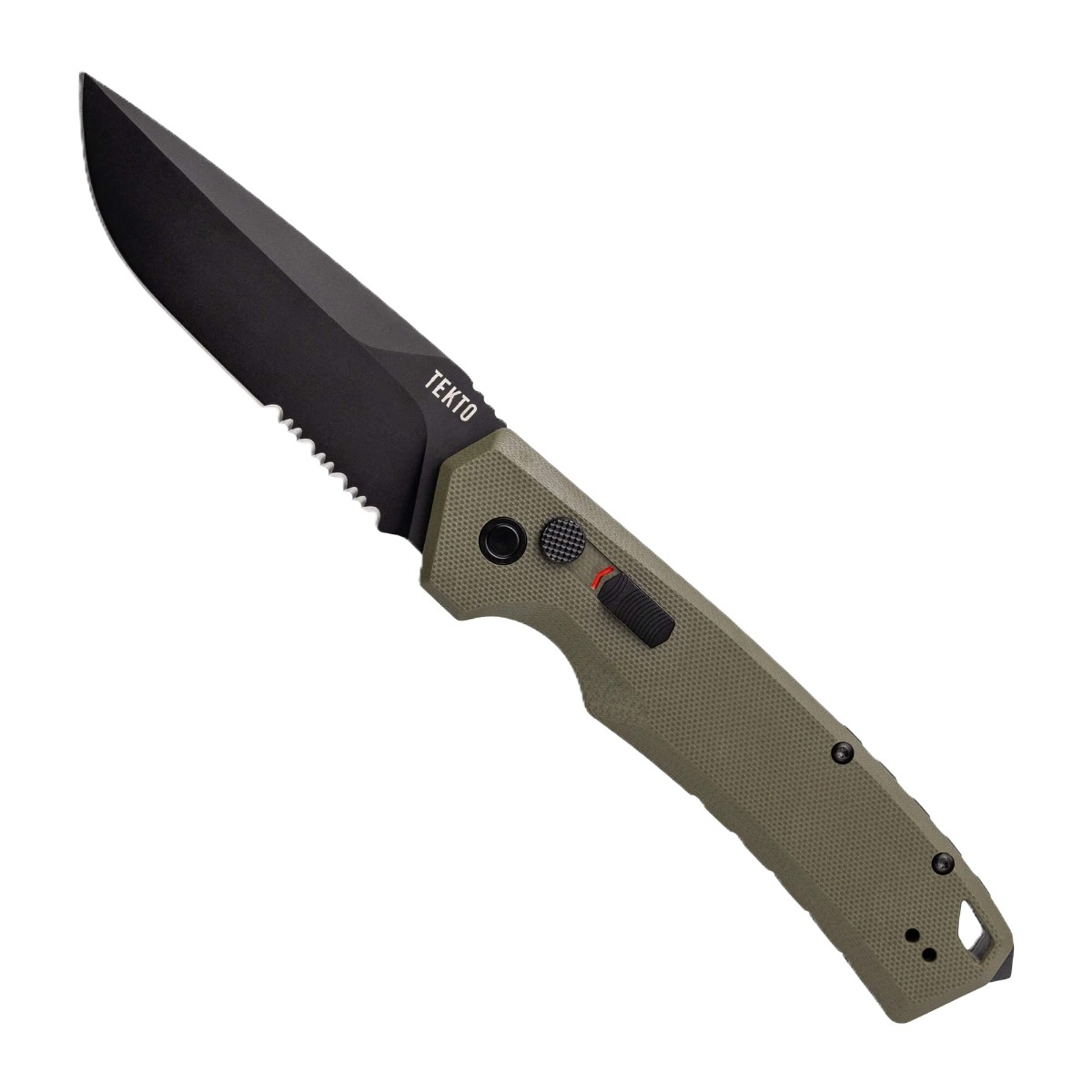 Tekto Knives A3 Delta Serrated Auto Folding Knife, OD Green