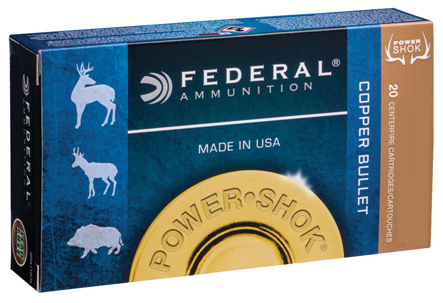 Federal Power-Shok 180 gr Copper Hollow Point .300 Win Mag Ammo, 20/box - A300W180LFA