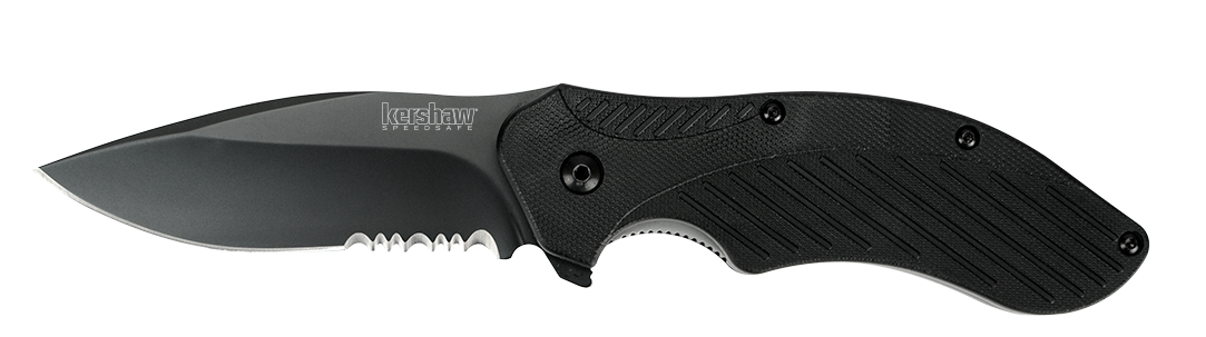 Kershaw Clash Blk/Blk, Serrated Knife - 1605CKTST