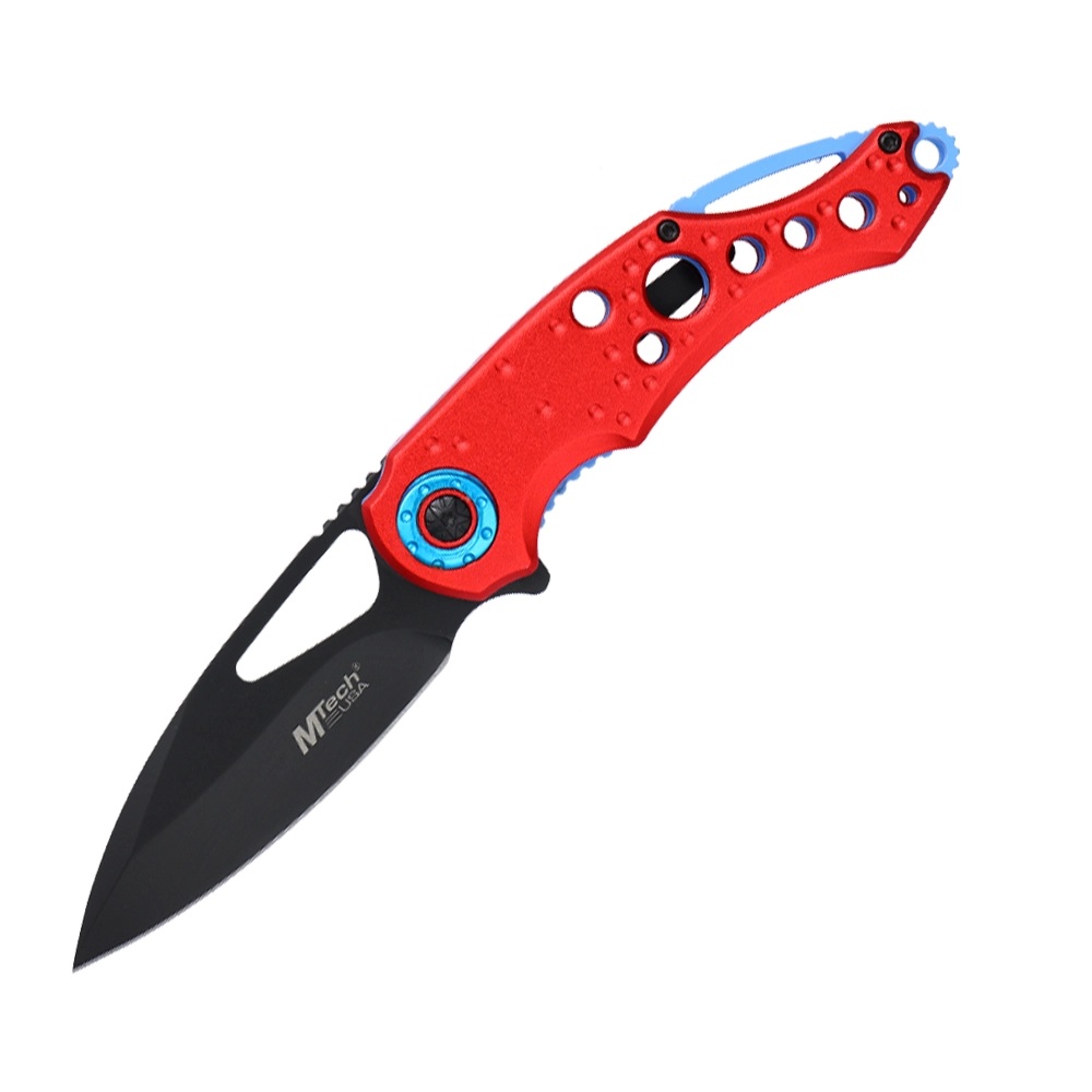 MTecha USA A2003 Folding Drop Point Knife, Red - MT-A2003R