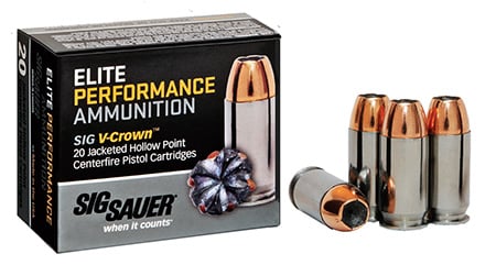 Sig Sauer 9mm 115gr JHP V-Crown Elite Performance Ammunition 20rds - E9MMA1-20
