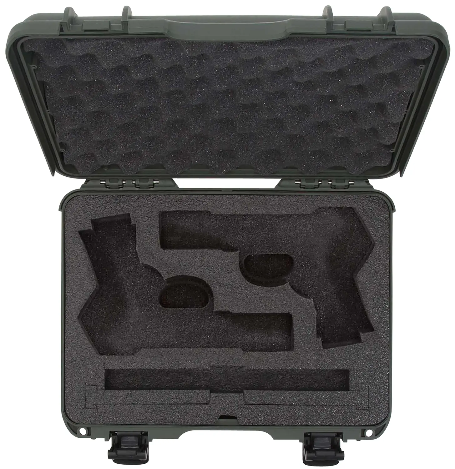 Nanuk 910CLASG6 910 Classic 2 Up Pistol Case Olive Polymer w/ Latches Closed-Cell Foam Padding 13.20" L x 9.20" W x 4.10 " H Interior Dimensions