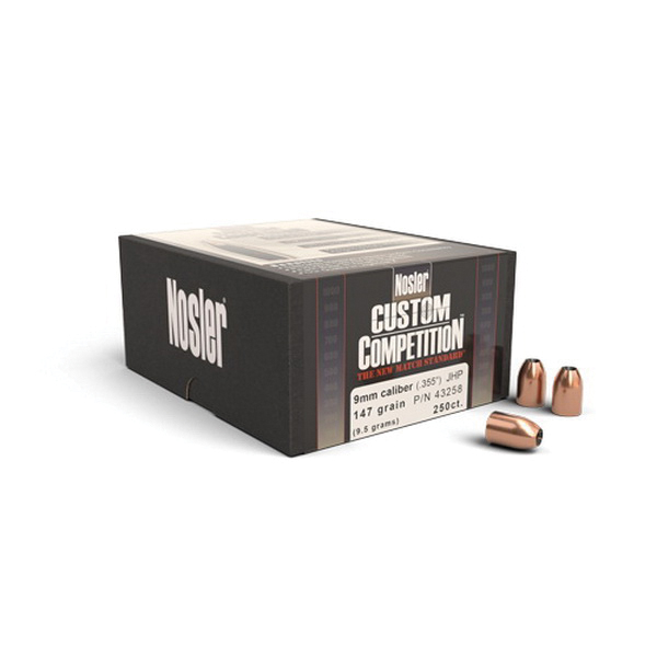 Nosler Custom Competition Match 9mm 147 gr FBJHP Handgun Bullet, 250/box - 43258