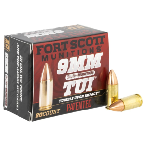 Fort Scott Munitions 9MM-125-SCVSS Tumble Upon Impact (TUI) 9mm Luger Subsonic 125 gr Solid Copper Spun - 20rd Box