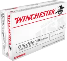 Winchester 6.5x55mm Swedish Ammunition Target USA6555 140 Grain Full Metal Jacket 20 Rounds