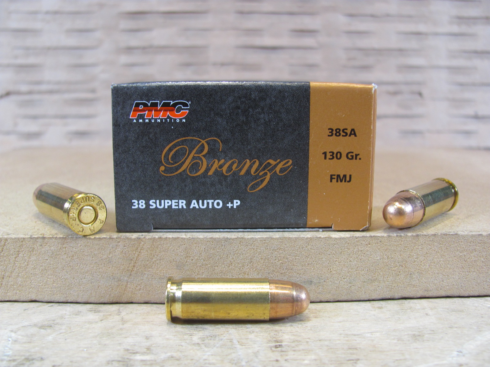 50 Round Box – 38 Super Auto +P 130 Grain FMJ PMC Ammo – 38SA
