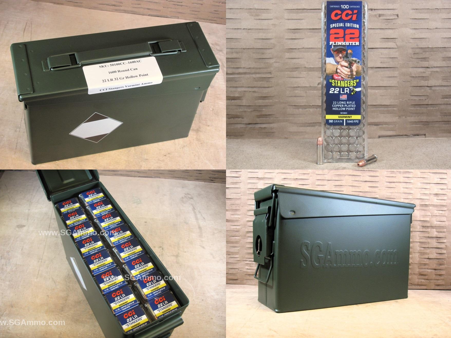 1600 Round Can – 22 LR 32 Grain Hollow Point CCI Stangers Varmint Copper Plated Ammo – 50100CC – Packed in M19A1 Canister