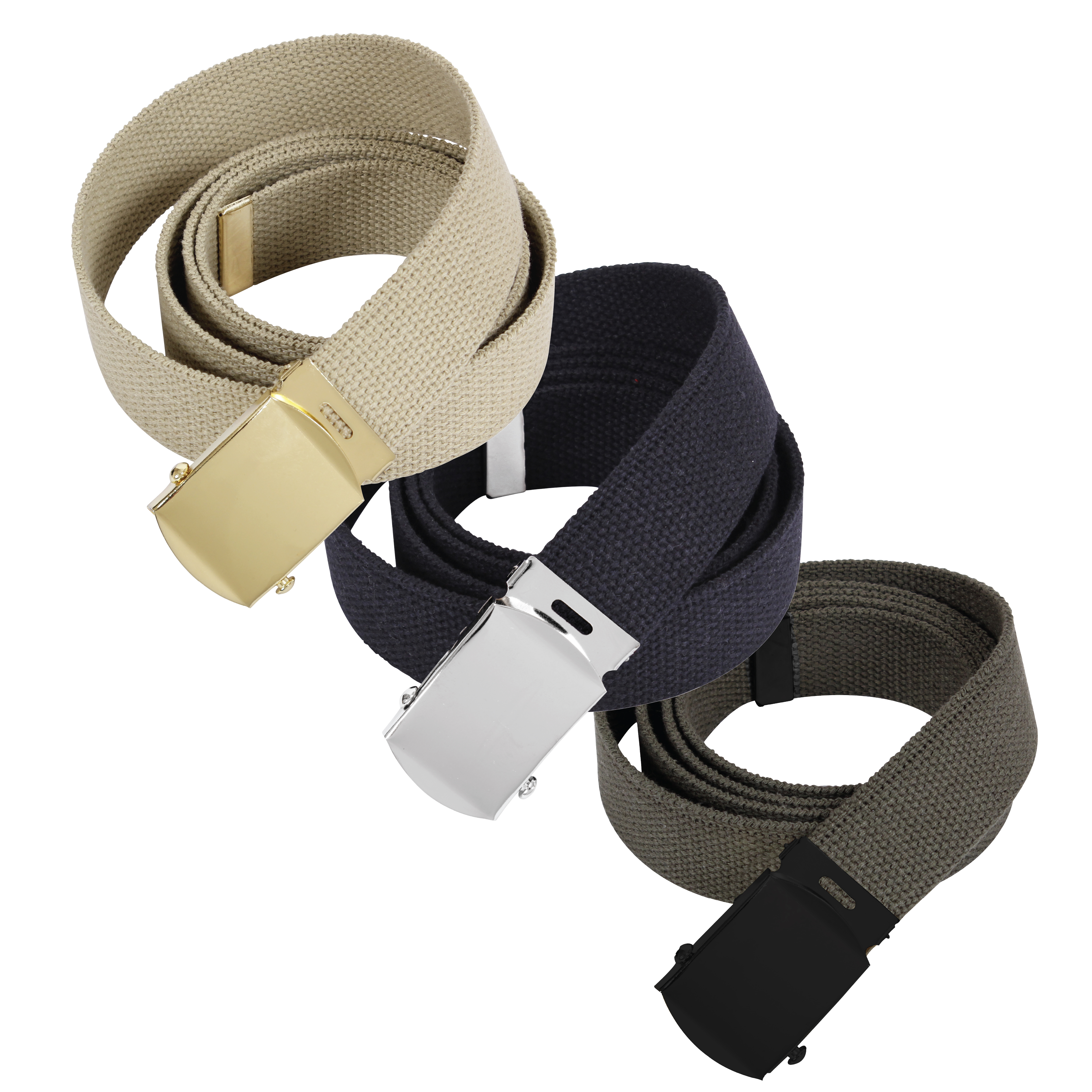 Rothco Web Belts In 3 Pack - Khaki - Black - Olive Drab, 54 In