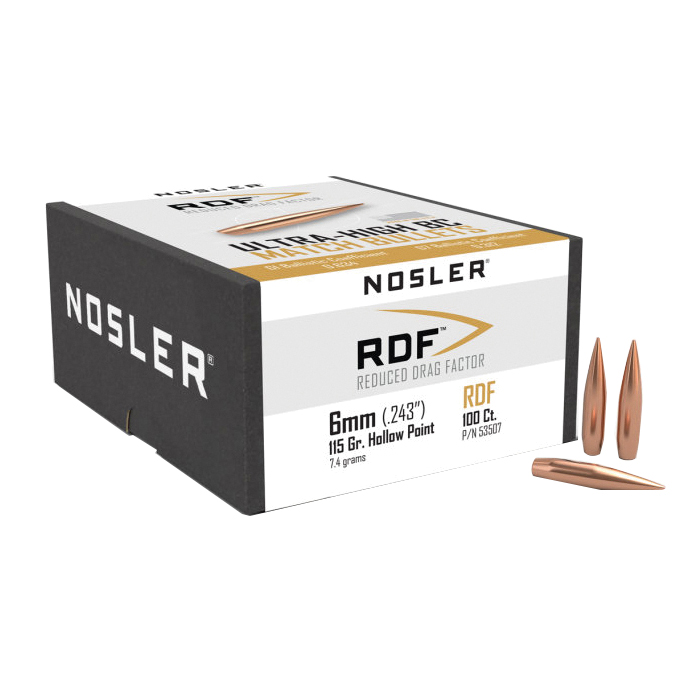 Nosler RDF 6mm HPBT Rifle Bullet, 115 gr 0.243" 100rds