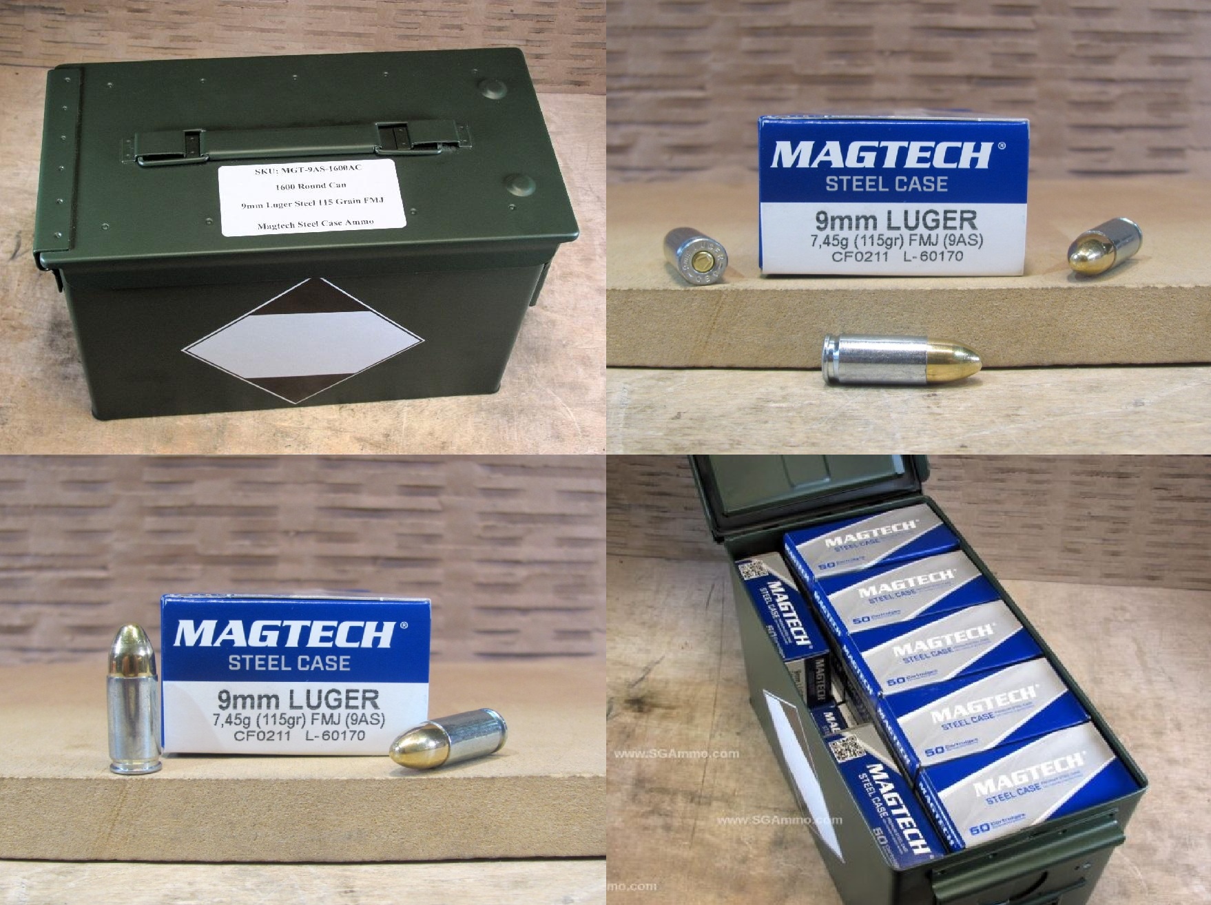 1600 Round Can – Steel Case 9mm Luger 115 Grain FMJ Magtech Ammo – 9AS – Packed in M2A1 Canister