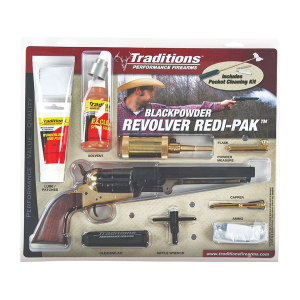 Traditions 1851 Navy Redi-Pack Black Powder Revolver 44 Caliber 7.5" Blued Barrel Steel Frame Walnut Grip