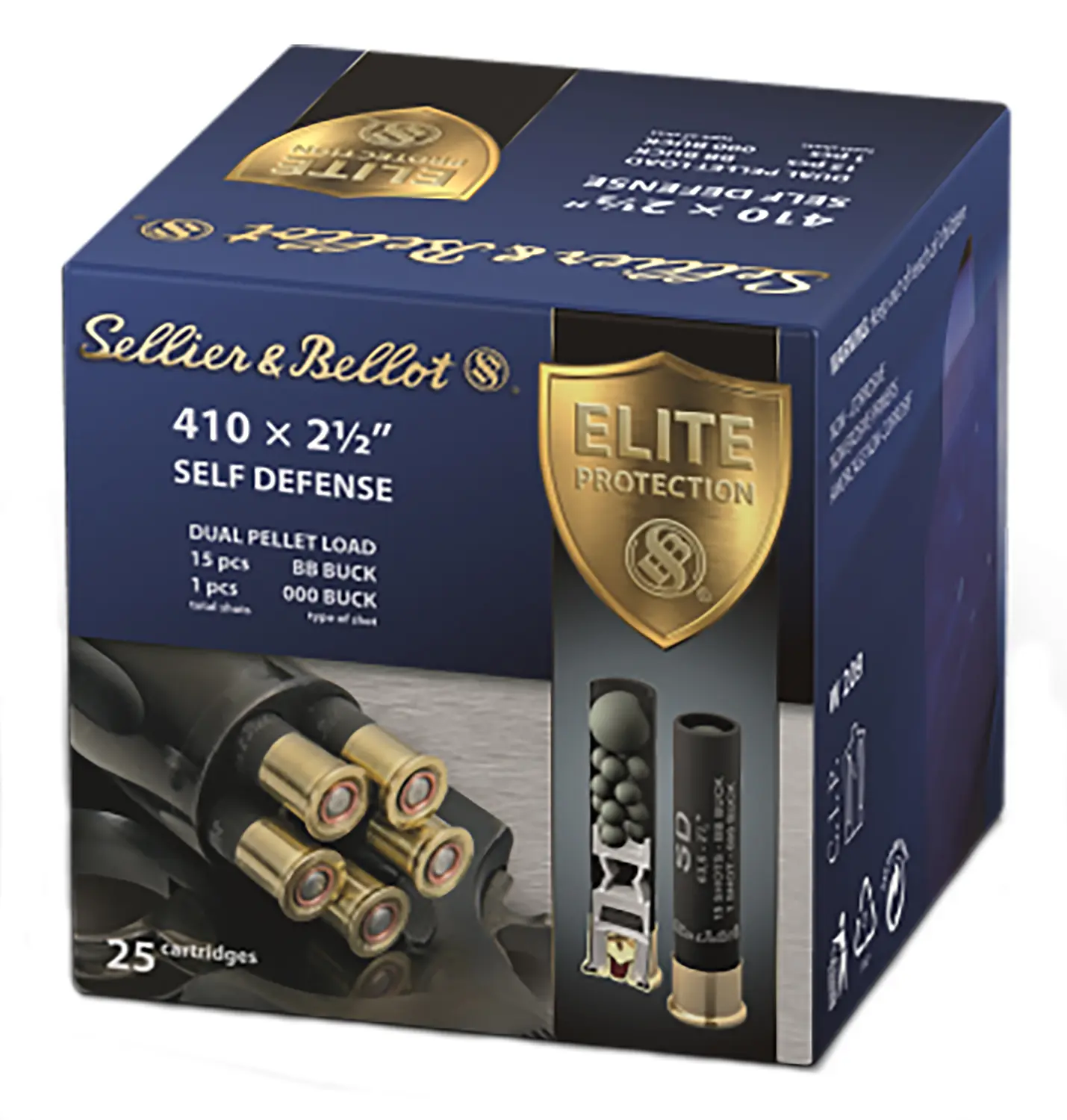Sellier Bellot SB410SDA Self Defense 410Gauge 2.50" 15 Pellets 1/2oz 000Buck Shot 25 Box/20 Case
