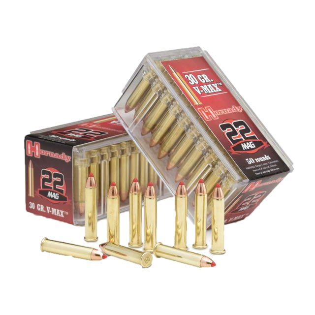 Hornady Varmint Express Rimfire .22 Winchester Magnum Rimfire 30 grain V-MAX Brass Cased Rimfire Ammo 50 Rounds