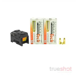 BUNDLE DEAL: Black Steiner MPS Red Dot Pistol Sight and 500 Rounds of Ammo - Maxxtech 9mm 115 Grain