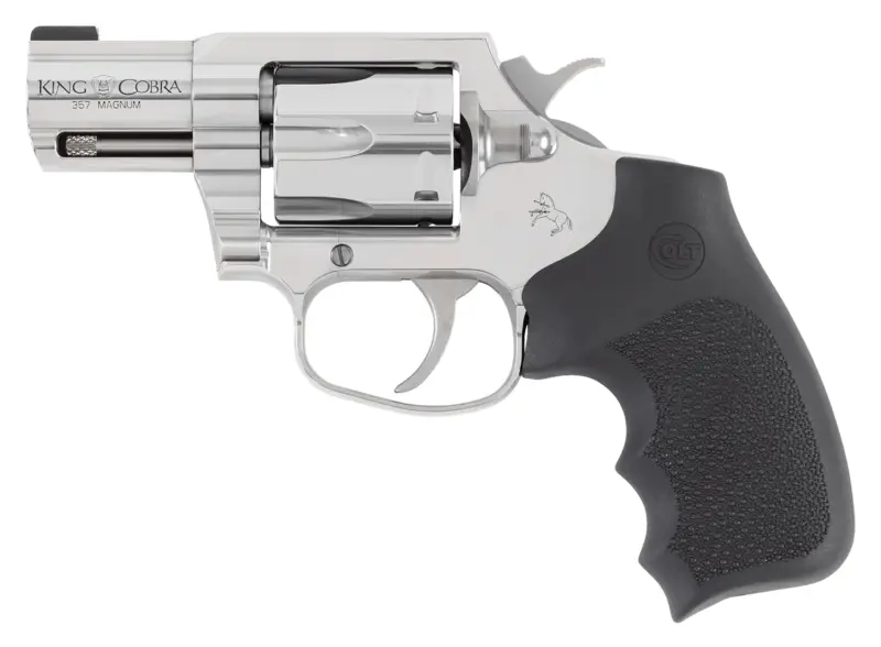 Colt Mfg KCOBRASB2RBBS King Cobra 357 Mag 6rd Shot 2" Stainless Steel Barrel, Cylinder Frame, Black Hogue Overmolded Grip, Exposed Hammer, DA/SA