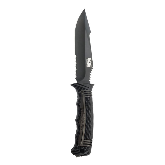 SOG Knives Seal Strike, Fixed Blade Knife, Partially Serrated Clip Point, Black - SOGSS1003-CP
