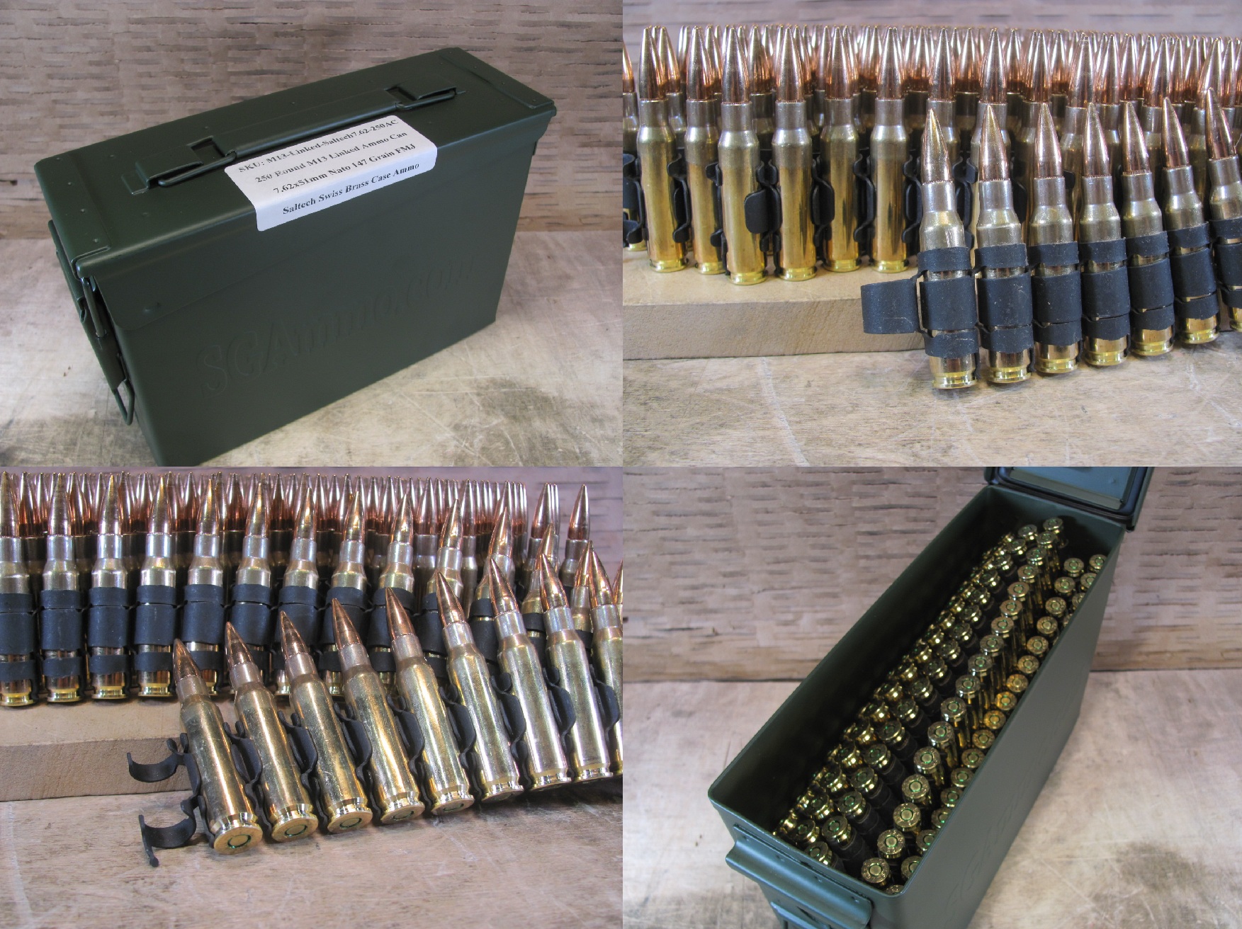 250 Round Can – Linked 7.62x51mm 147 Grain FMJ Saltech Swiss Range Ammo On M13 Links – Packed In M19A1 Canister