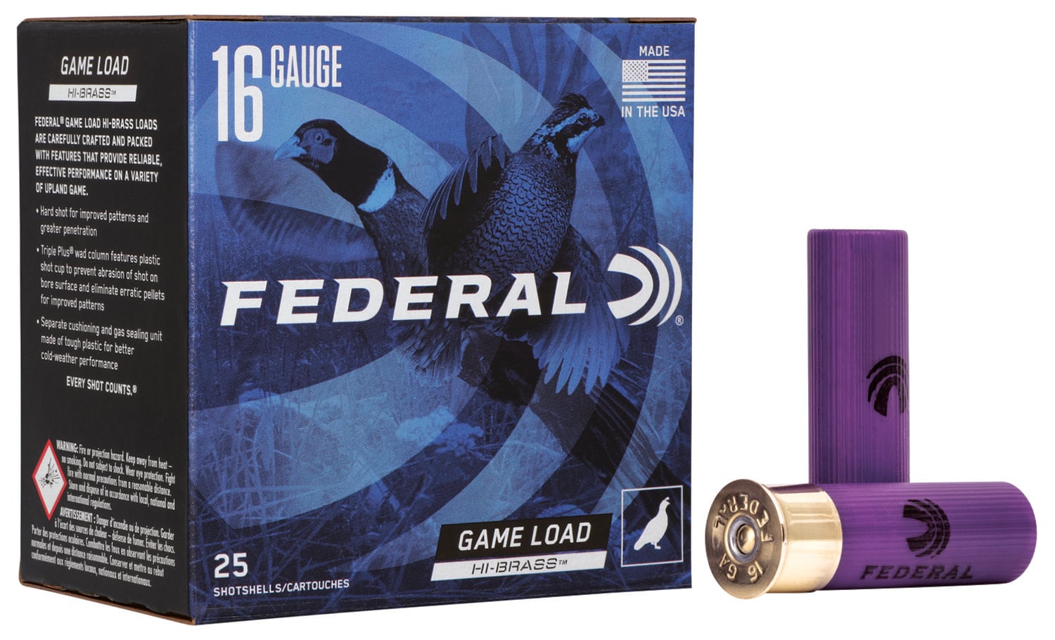 Federal 16ga 2.75" 3.25DE 1-1/8oz 4 Game-Shok"Hi-Brass Lead Shotshells 25rds - H163 4