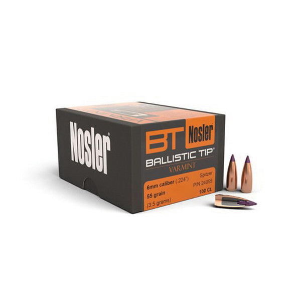 Nosler Ballistic Tip Varmint 6mm 55 gr SBT Rifle Bullet, 100/box - 24055