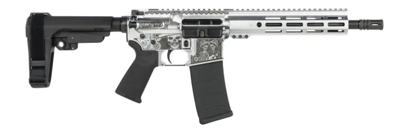 Shark Coast Tactical SCC07374DOD-P Day of the Dead 5.56 NATO 30+1 10.50" Black Nitride Threaded Barrel, Aluminum Laser Engraved Receiver w/Picatinny Rail, M-LOK Handguard, Polymer SB Tactical SBA3 Br