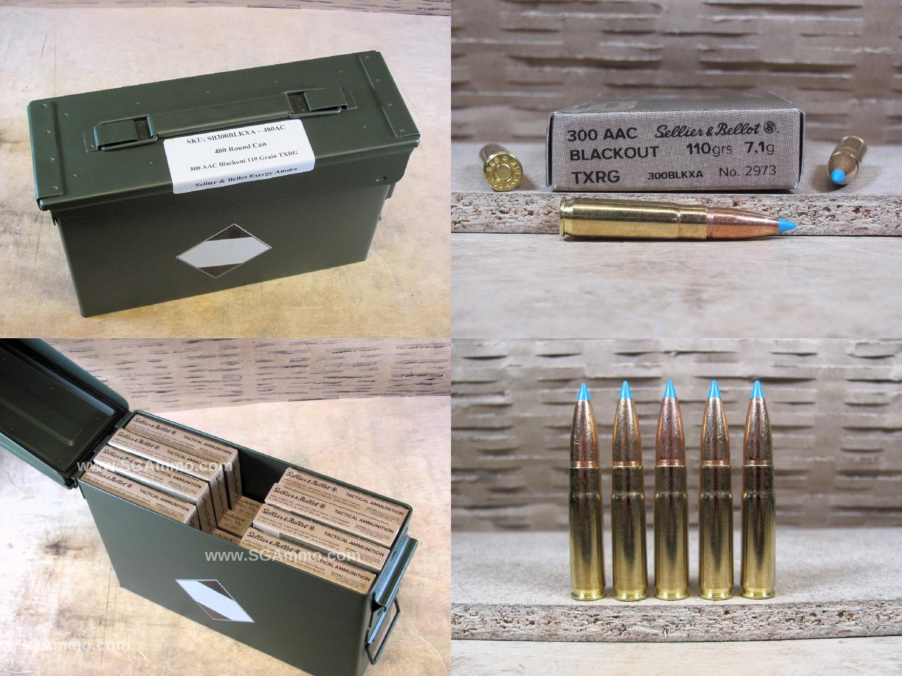 480 Round Can – 300 AAC Blackout 110 Grain TXRG Sellier Bellot Exergy Ammo – SB300BLKXA- Packed in M19A1 Canister