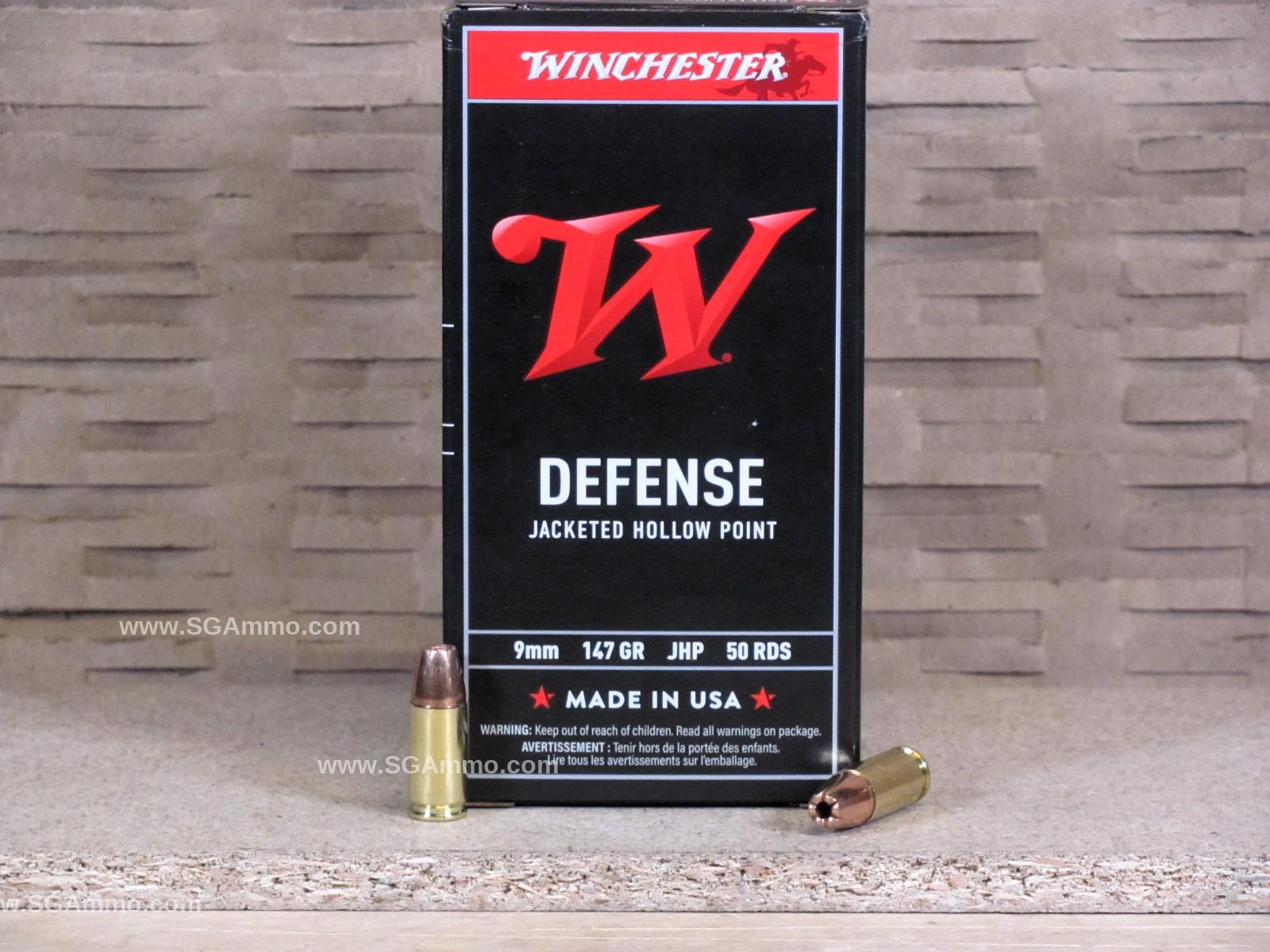 50 Round Box – 9mm High Pressure 147 Grain Jacketed Hollow Point Winchester Defense Ammo – USA9JHP3