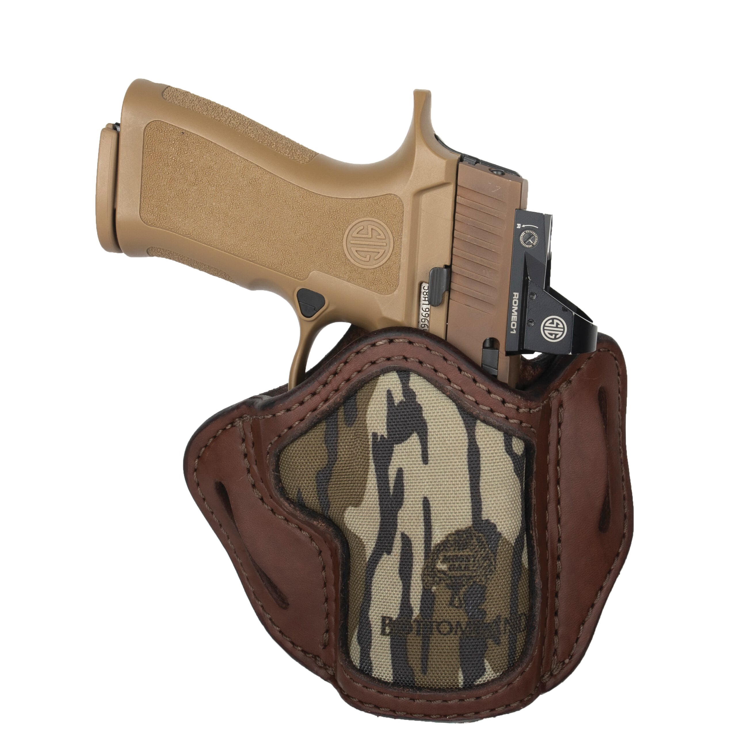 1791 Gunleather Optic Ready BH2.4S OWB Right Hand Leather Holster, Brown/Mossy Oak - MOBH24SBRWR