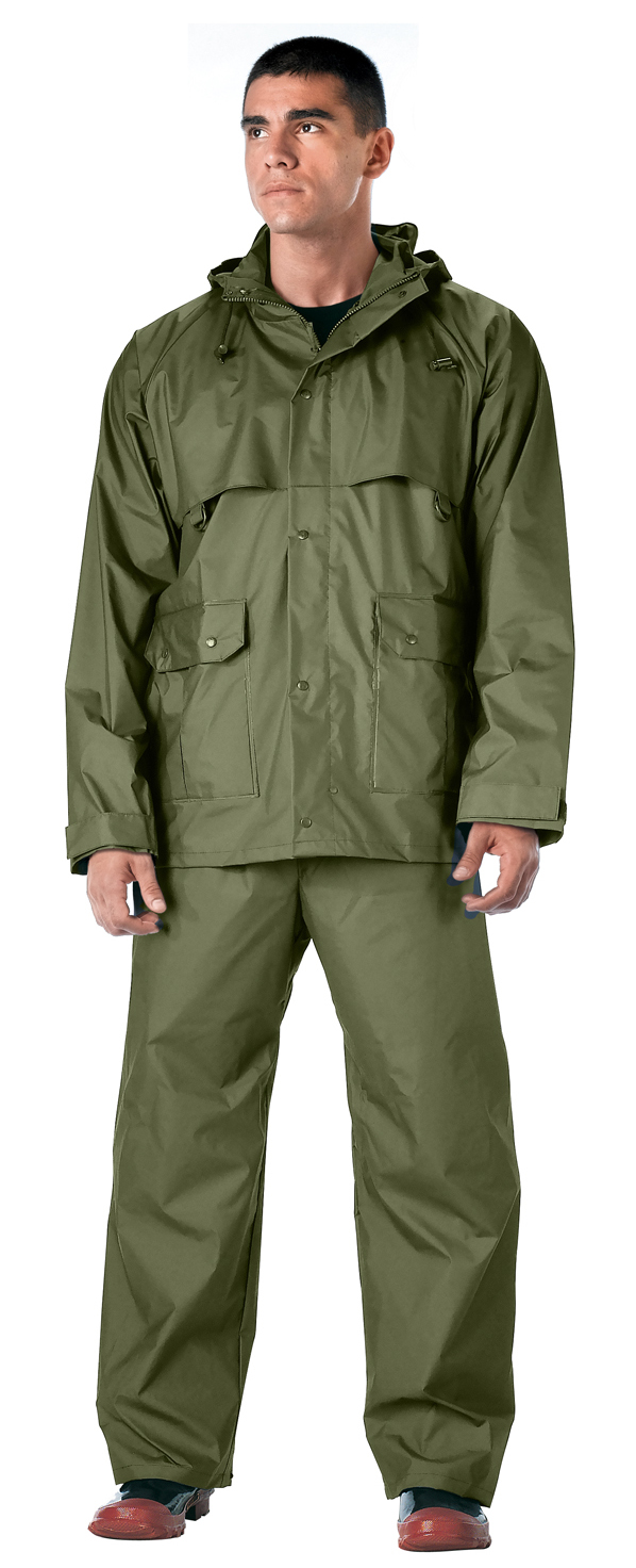 Rothco 2 Piece Microlite Pvc Rainsuit - Olive Drab, Large