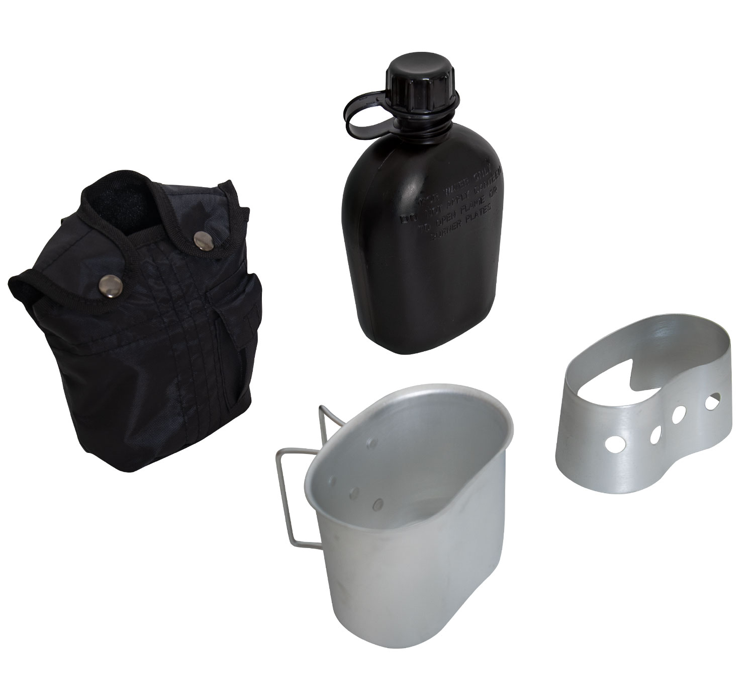 Rothco 4 Piece Canteen Kit With Cover, Aluminum Cup Stove - Stand, Black