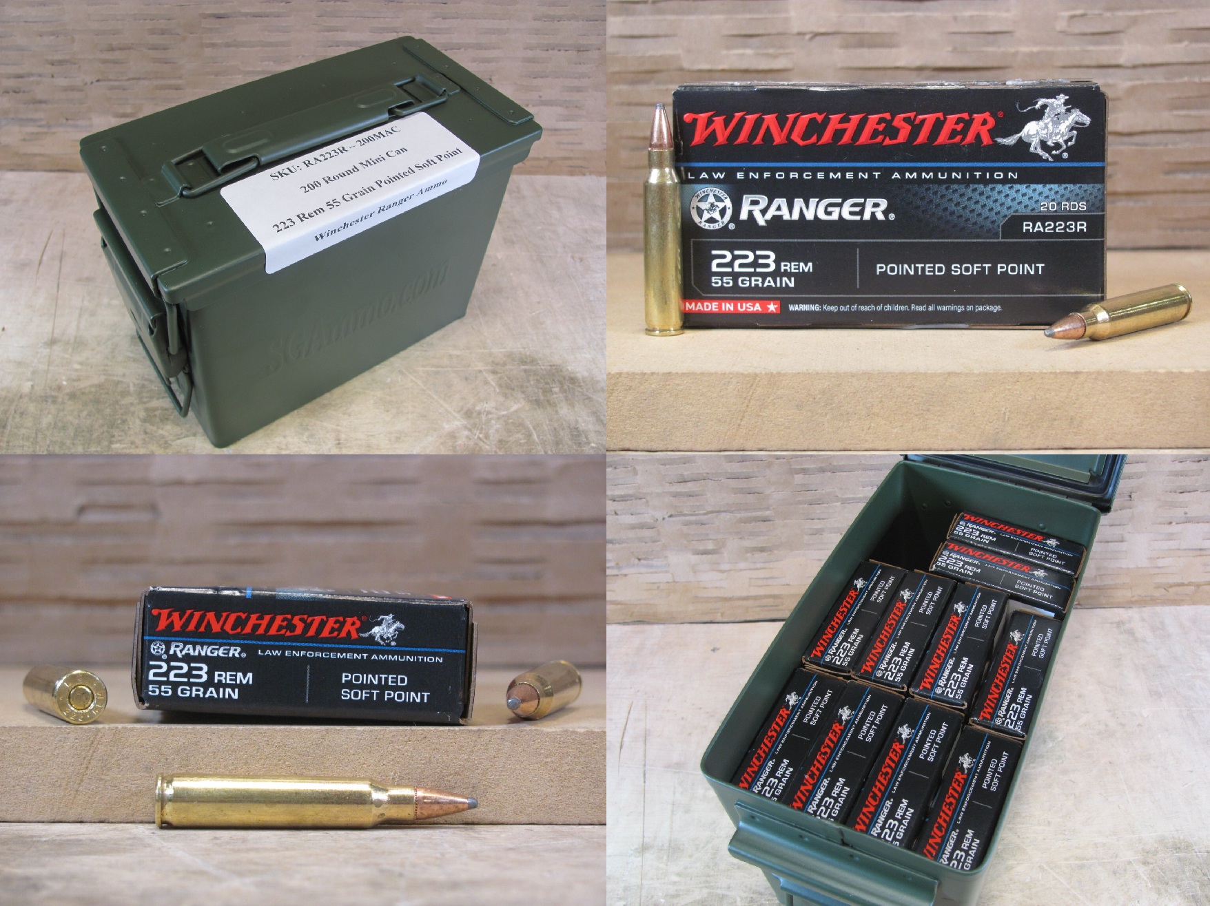 200 Round Can – 223 Rem 55 Grain Pointed Soft Point Winchester Ranger Ammo – RA223R – Packed in Mini Ammo Canister