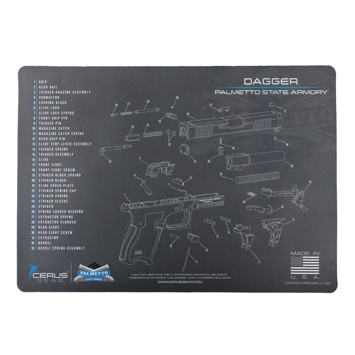 PSA Custom 12" x 17" Dagger Cleaning Mat, Charcoal/Blue