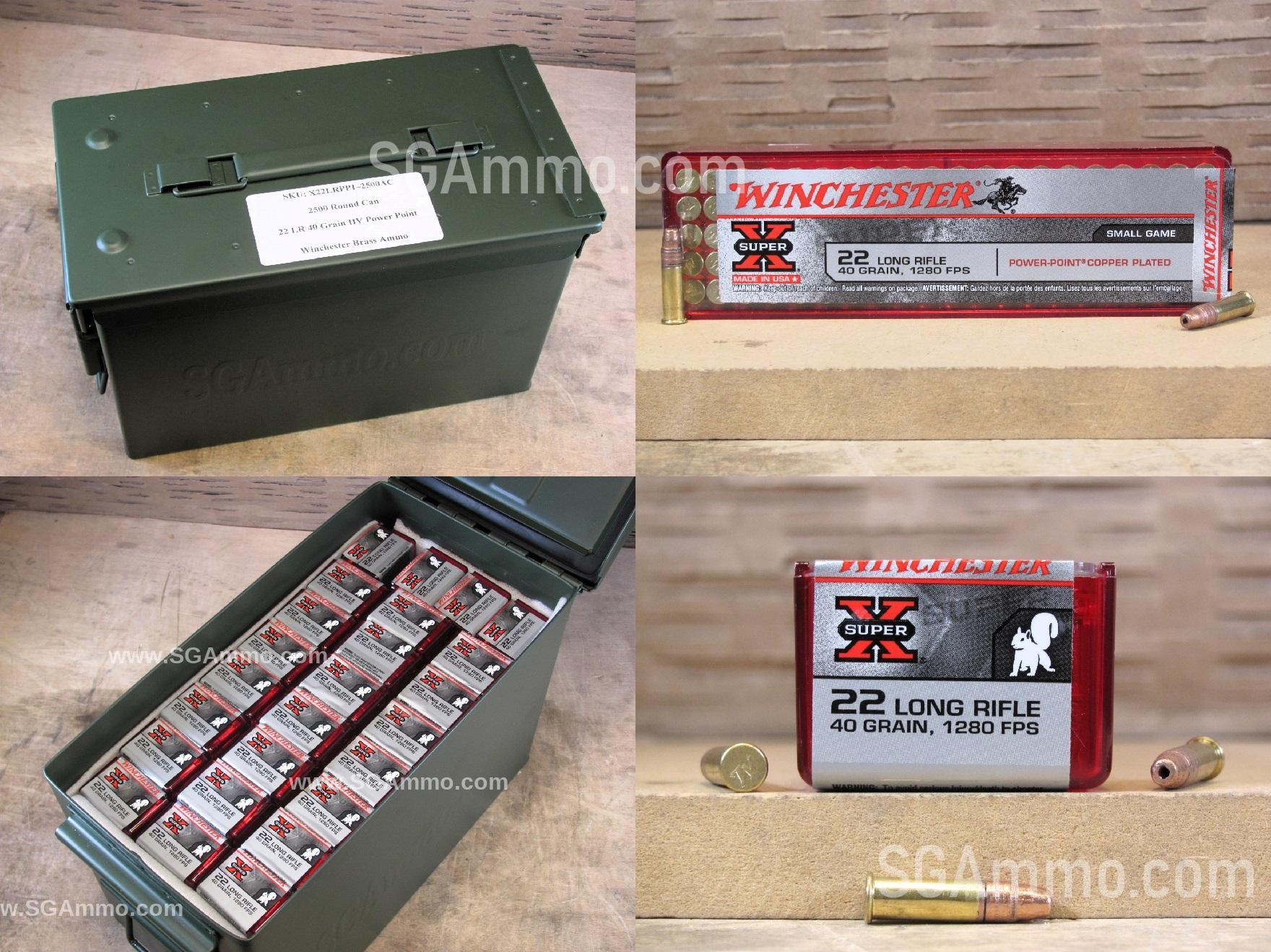 2500 Round Can – 22 LR Winchester Power Point HV 40 Grain Copper Hollow Point Ammo – X22LRPP1 – Packed in M2A1 Canister