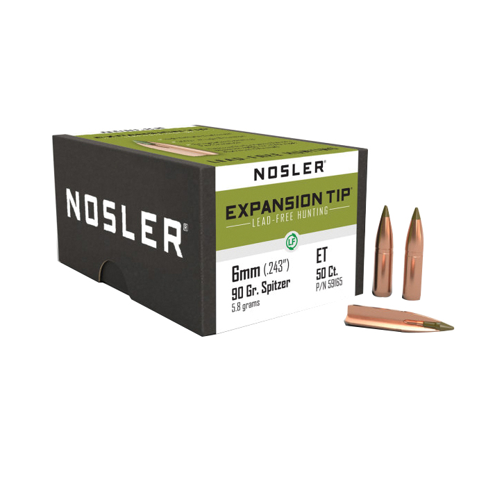 Nosler Expansion Tip 6mm CBTPT Rifle Bullet, 90 gr 0.243" 50rds