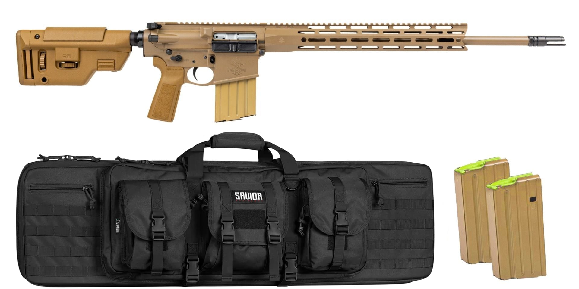 PSA Sabre-10A2 "Super Sass" Forged 20" .308 5R FDE Rifle w/ 15"Sabre Lock up rail, B5 CPS Stock, 3 Mags, & Black Bag