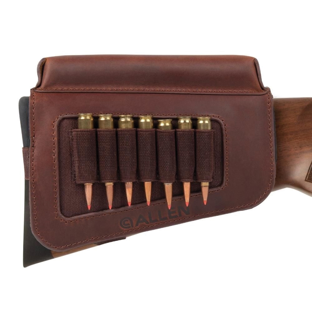 Allen Westcliff Leather Buttstock Cartridge Carrier with Cheek Piece, Brown - 8519