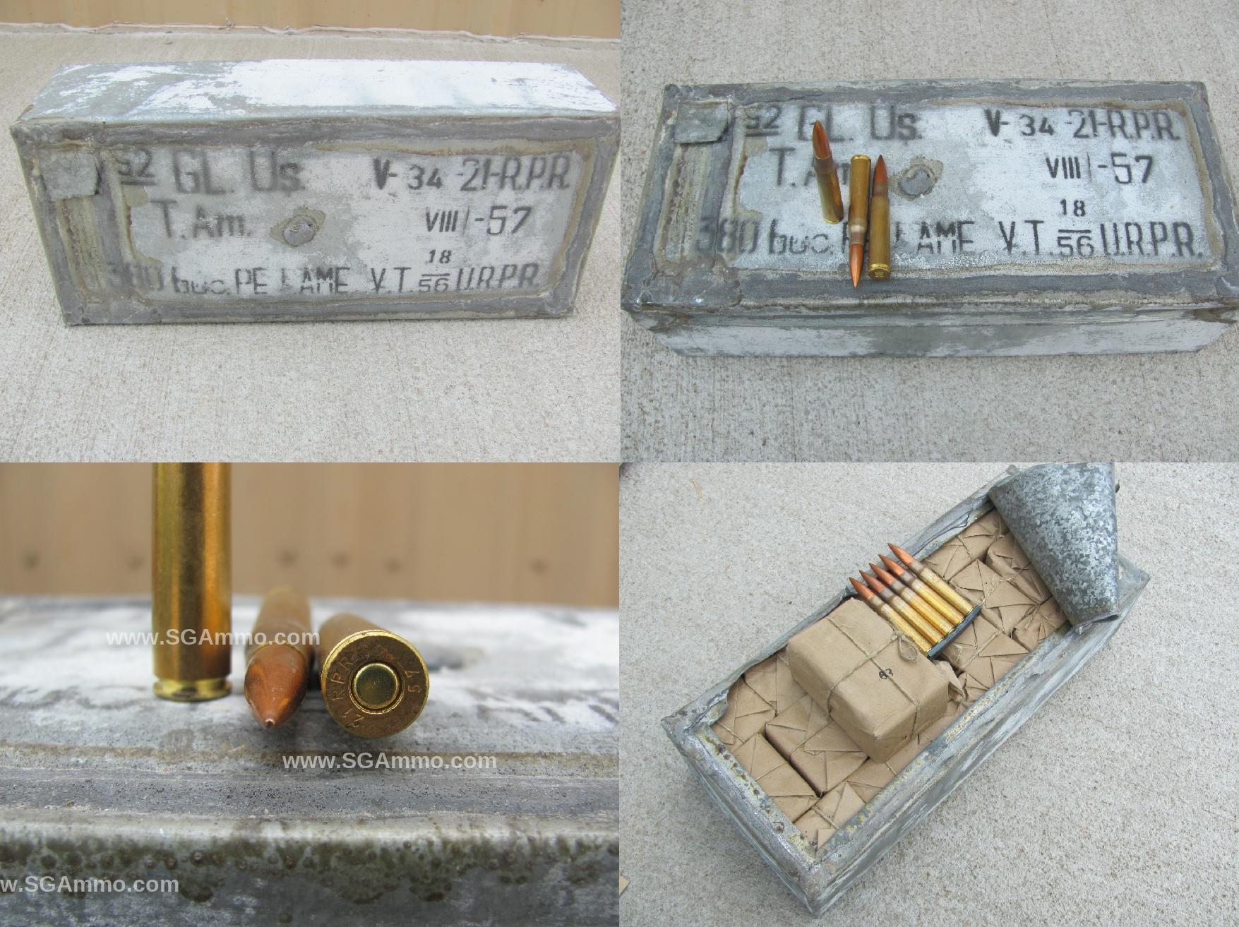 380 Round Spam Can – 8mm Mauser 154 Grain FMJ 1950s Brass Case Romanian Surplus Ammo – No Crate
