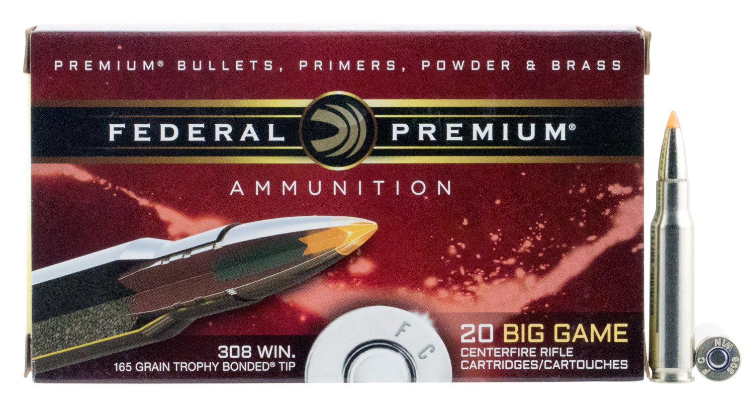 Federal Premium 165 gr Trophy Bonded Tip .308 Win Ammo, 20/box - P308TT2