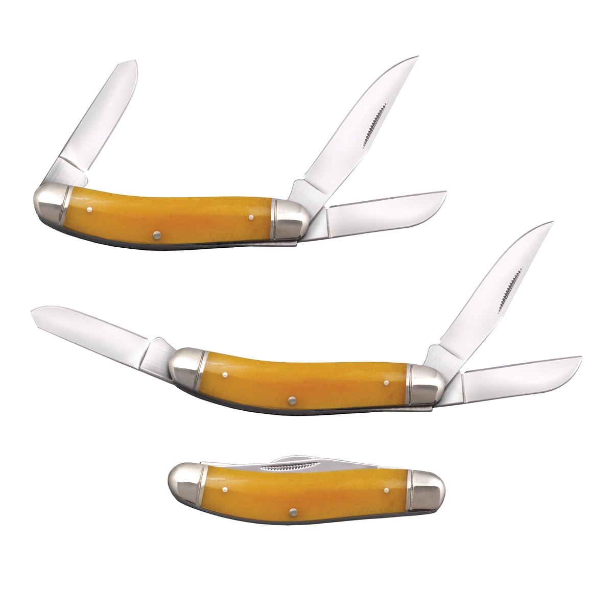 Cold Steel Gentleman's Stockman Folding Knife Clip Point/Sheepsfoot/Spey Yellow - Multi-Blade Functionality, Ideal for Everyday Carry - CS-FL-GSTKM-Y