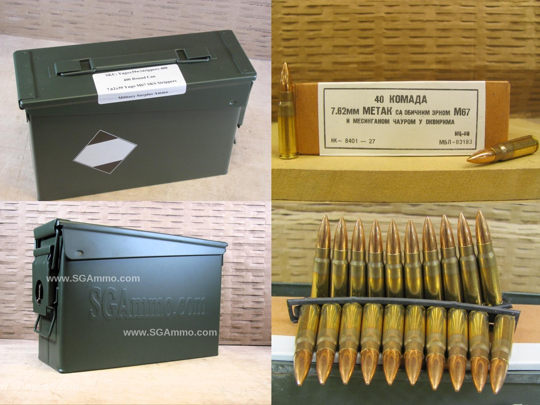 400 Round Can – 7.62×39 Yugo M67 Corrosive Military Surplus Ammo on SKS Stripper Clips in M19A1 Canister