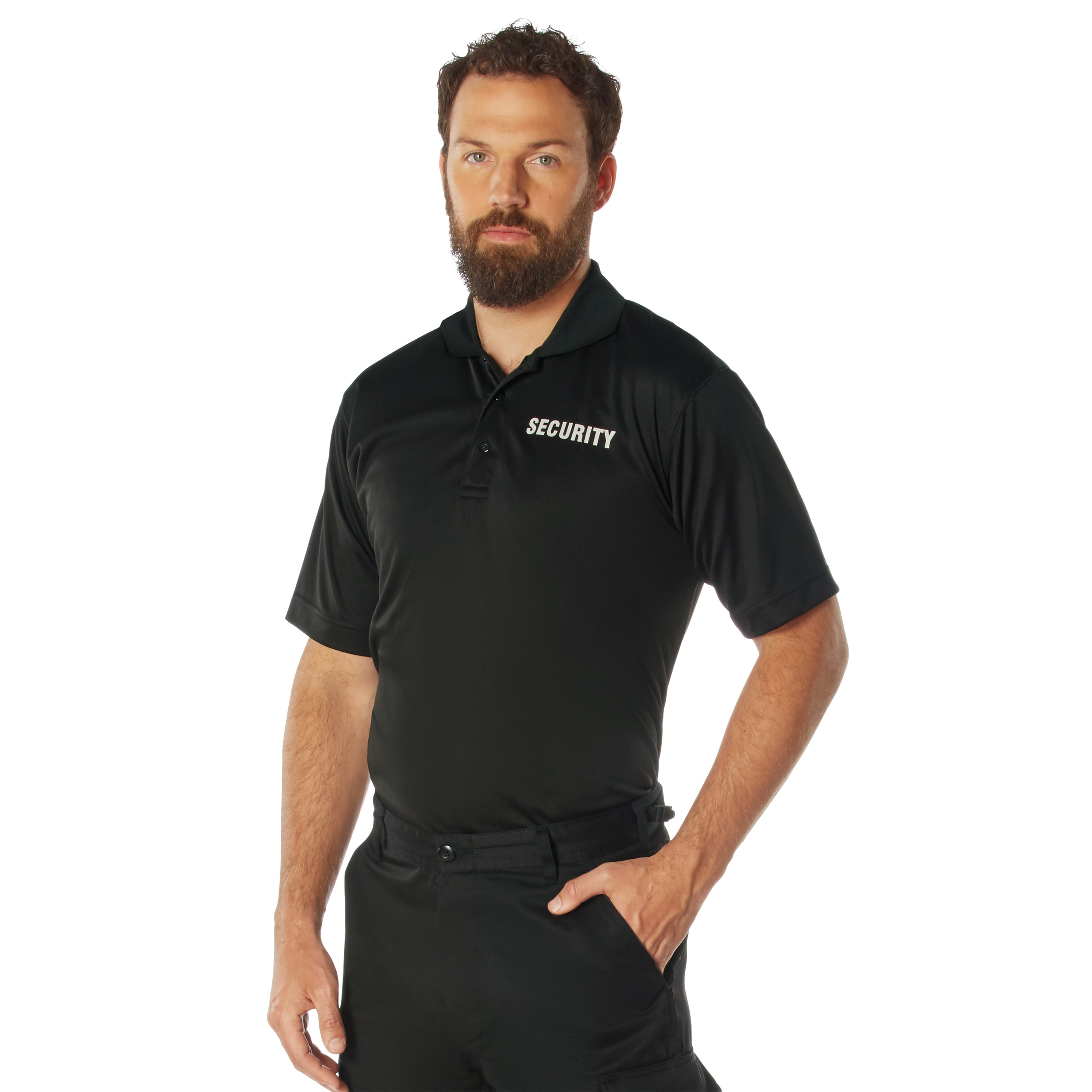 Rothco Moisture Wicking Security Polo Shirt - Black W- White Lettering, Large