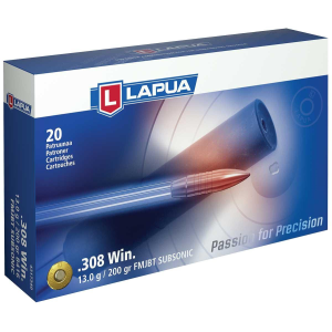 Lapua Subsonic Rifle Ammunition .308 Win  200 gr FMJ-BT 1066 fps 20/ct
