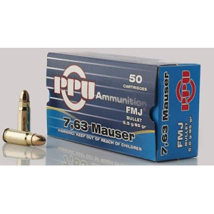 PPU Handgun Ammunition 7.63mm Mauser 85 gr FMJ 1510 fps 50/ct