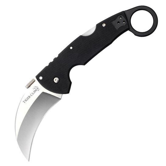 Cold Steel Tiger Claw Karambit Knife Hawkbill Black Plain Edge - Durable, Lightweight and Reliable Handle - CS-22C