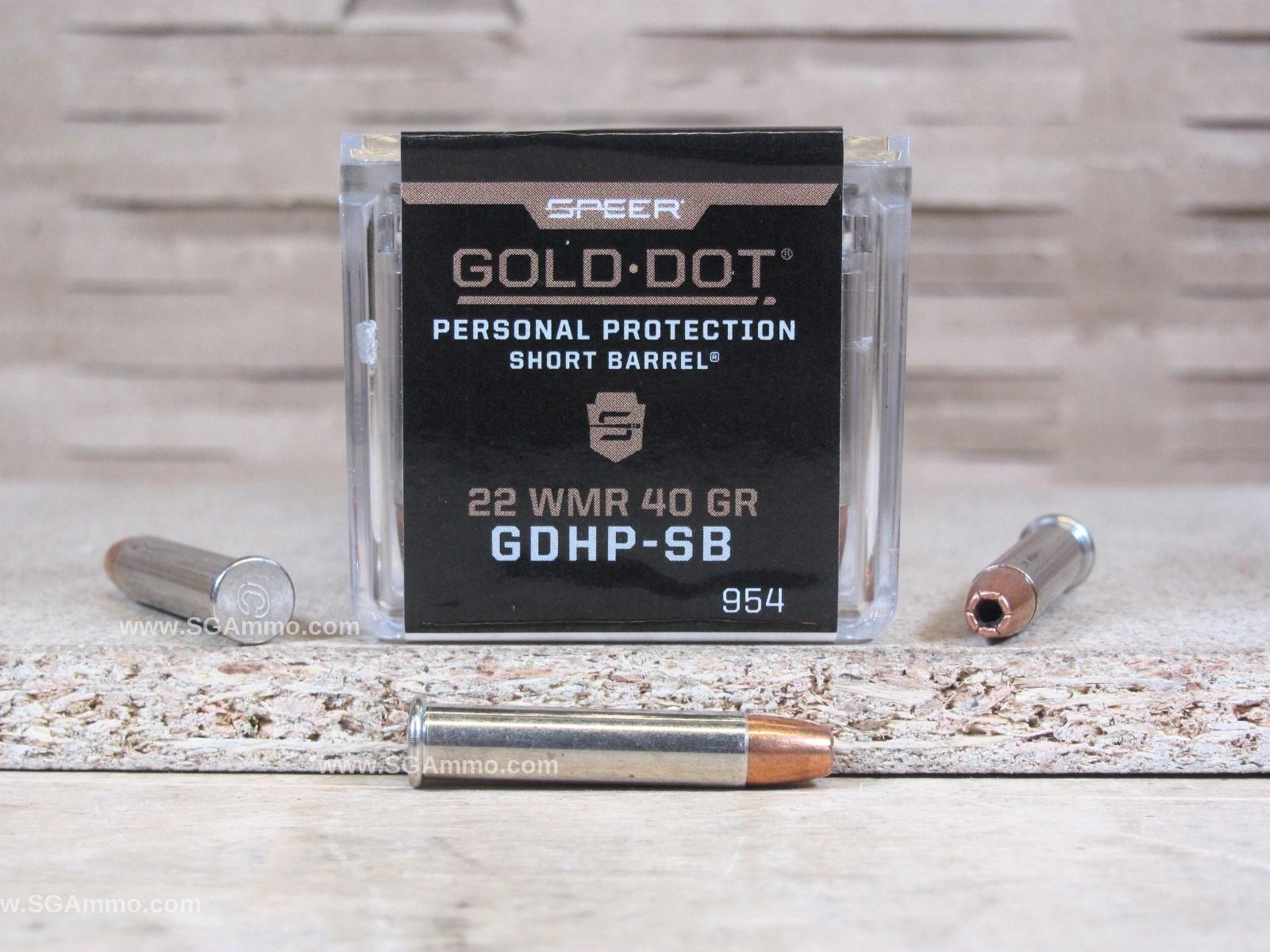 500 Round Brick – 22 Magnum Speer Gold Dot Short Barrel 40 Grain GDHP Gold Dot Hollow Point Ammo – Load Number 954